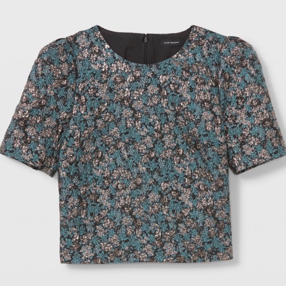 Club Monaco Floral Blouse - Black and Teal